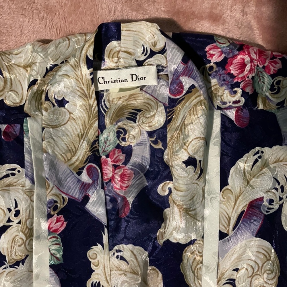Vintage Christian Dior Floral Satin Robe with pockets